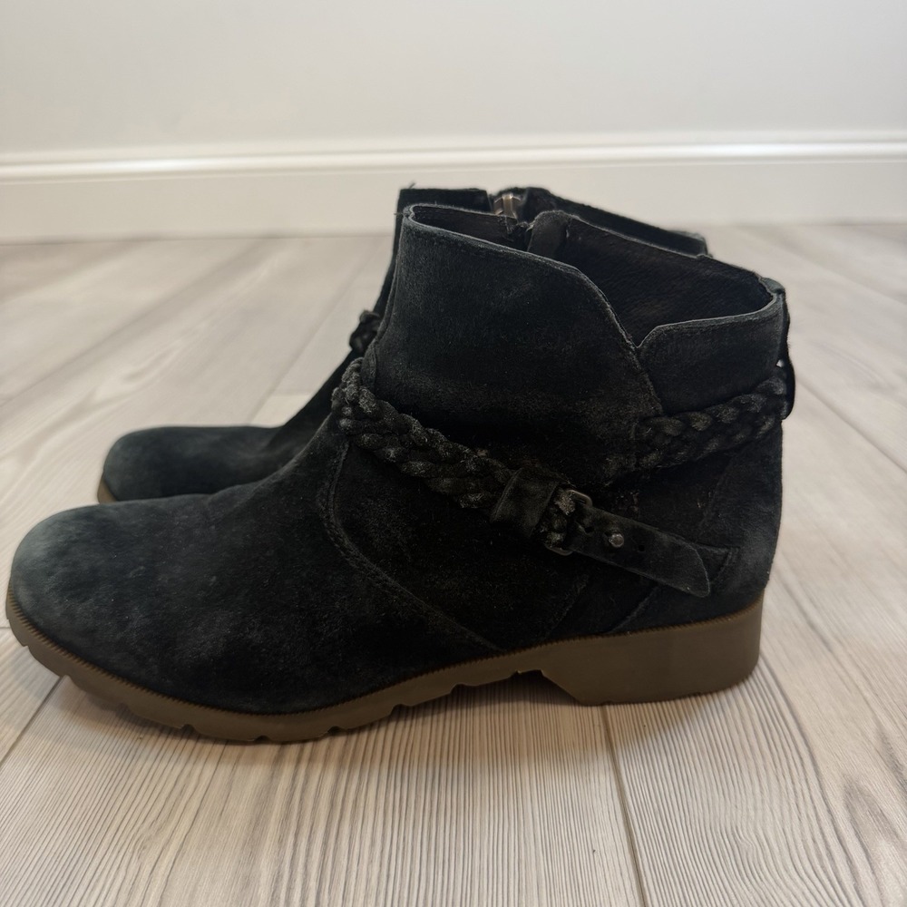 Teva De La Vina Boots Black Suede Leather Braided Side Zip Shoes 1008601 Size 9